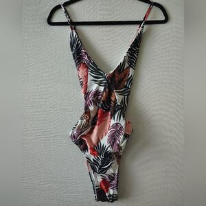 Tropical Leaf Print One-Piece Swimsuit - Multicolor